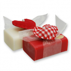 Schafmilchseife eckig 100g dekoriert mit Stoffherz rot/kariert, Classic/Granatapfel 
