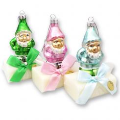 Schafmilchseife eckig 100g dekoriert mit Glas Gartenzwerg, Classic 