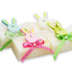 Schafmilchseife eckig 100g dekoriert mit Hase, Classic 