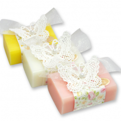 Schafmilchseife eckig 100g dekoriert mit Schmetterling, sortiert 