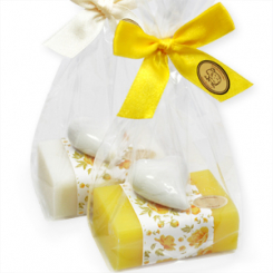 Sheep milk soap 100g decorated with a heart in a cellophane, Classic/frangipani 