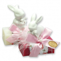 Sheep milk soap 100g decorated with a rabbit, Classic/mallow blossom 