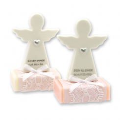 Schafmilchseife eckig 25g dekoriert mit Schutzengel mit Herz, Classic/Jasmin 