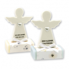 Sheep milk soap square 25g decorated with guardian angel with heart, Classic/Forget-me-not 
