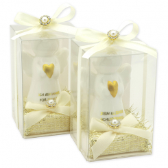 Schafmilchseife eckig 35g dekoriert mit Schutzengel mit Herz in Cellobox, Classic/Schneerose 
