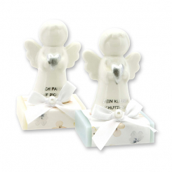 Sheep milk soap square 35g decorated with guardian angel with heart, Classic/Forget-me-not 