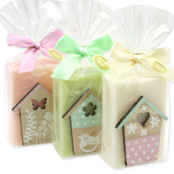 Schafmilchseife eckig 150g dekoriert mit Haus in Cello, sortiert 