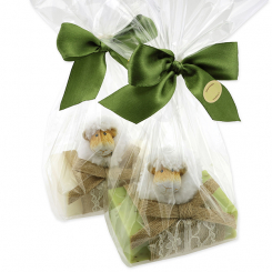 Schafmilchseife eckig 150g dekoriert mit Schaf in Cello, Classic/Eisenkraut 
