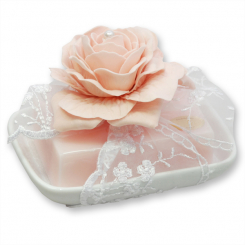 Sheep milk soap 150g on a soap dish, decorated with a rose, Peony 