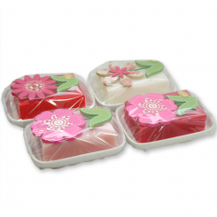 Shee milk soap 150g on a soap dish, decorated with a flower in a cellophane, sorted 