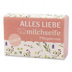 Schafmilchseife eckig 150g "Alles Liebe", Pfingstrose 