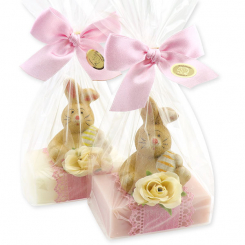 Sheep milk soap 150g decorated with a rabbit in a cellophane, Classic/magnolia 
