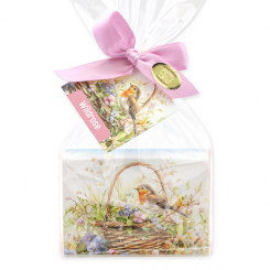 Schafmilchseife eckig 150g "Naturzauber Motiv 11" in Cello, Wildrose mit Blüten 