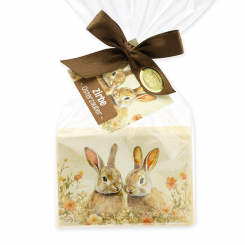 Schafmilchseife eckig 150g "Osterzauber Motiv 1" in Cello, Zirbe 