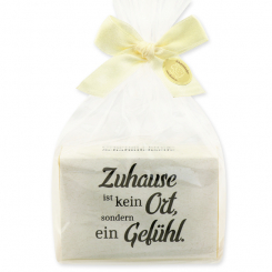 Sheep milk soap 150g "Zuhause ist kein Ort..." in a cellophane, Swiss Pine 