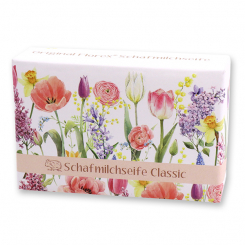 Schafmilchseife eckig 150g 'Blütenzart' mit Motiv 12, Classic 