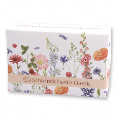 Schafmilchseife eckig 150g 'Blütenzart' mit Motiv 4, Classic 
