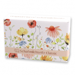 Schafmilchseife eckig 150g 'Blütenzart' mit Motiv 8, Classic 