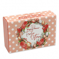 Schafmilchseife eckig 150g "Frohe Ostern", Rose mit Blüten 