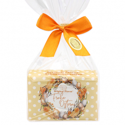 Sheep milk soap square 150g “Frohe Ostern” in a cellophane bag, Marigold 