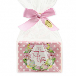 Sheep milk soap square 150g “Frohe Ostern” in a cellophane bag, Wild rose 
