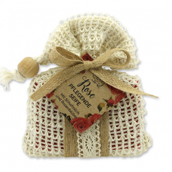 Sheep milk soap 150g packed in a soap holder "feel-good time", Rose with petals 