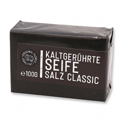 Spezialseife handgeschöpft 100g "Black Edition" schwarz verpackt, Salzseife Classic 