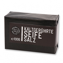 Spezialseife handgeschöpft 100g "Black Edition" schwarz verpackt, Salzseife ohne Parfum 
