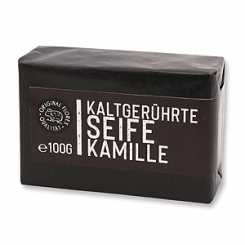 Kaltgerührte Seife 100g "Black Edition" schwarz verpackt, Kamille 
