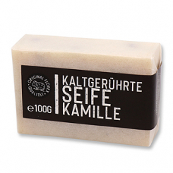 Kaltgerührte Seife 100g "Black Edition" weiß verpackt, Kamille 