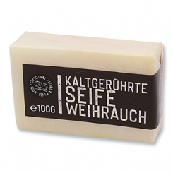Kaltgerührte Seife 100g "Black Edition" weiß verpackt, Weihrauch 