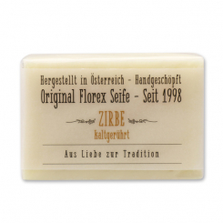 Kaltgerührte Seife 100g in Cello mit transparenter Schleife, Zirbe 