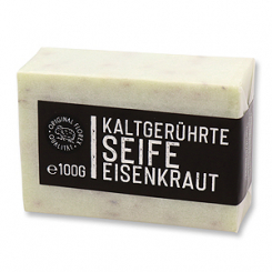 Kaltgerührte Seife 100g "Black Edition" weiß verpackt, Eisenkraut 