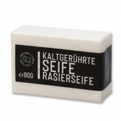 Spezialseife handgeschöpft 90g "Black Edition" weiß verpackt, Rasierseife 