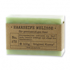 Spezialseife handgeschöpft 100g in Cello "Pure Soaps", Haarseife Melisse 