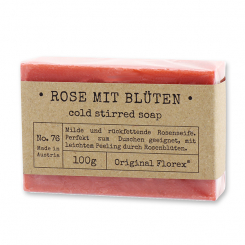 Handcrafted soap 100g packed in cello "Pure Soaps", Rose with petals 