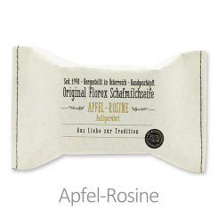 Handgeschöpfte Seife 150g im genähten Papierbeutel "Aus Liebe zur Tradition", Apfel-Rosine 