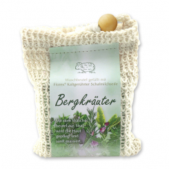 Handcrafted sheep milk soap 150g modern packed in a soap holder, Mountain herbs 