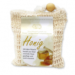 Handcrafted sheep milk soap 150g modern packed in a soap holder, Honey 