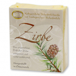 Handgeschöpfte Schafmilchseife 150g klassisch verpackt, Zirbe 