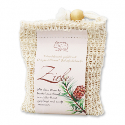 Handgeschöpfte Schafmilchseife 150g klassisch im Waschbeutel, Zirbe 