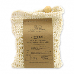 Handcrafted sheep milk soap 150g packed in a soap holder "Pure Soaps", Swiss pine 