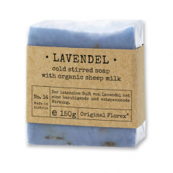 Handgeschöpfte Schafmilchseife 150g in Cello "Pure Soaps", Lavendel 