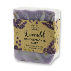 Kaltgerührte Schafmilchseife 150g in Cello "Wohlfühlzeit", Lavendel 