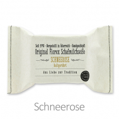 Handgeschöpfte Seife 150g im genähten Papierbeutel "Aus Liebe zur Tradition", Schneerose 