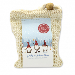 Handgeschöpfte Schafmilchseife 150g im Waschbeutel "Bunte Festtage Motiv 3", Schneerose 