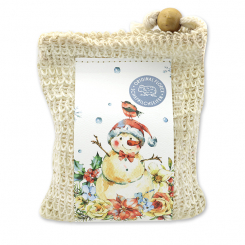 Handgeschöpfte Schafmilchseife 150g im Waschbeutel "Bunte Festtage Motiv 5", Schneerose 