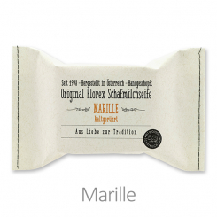 Handgeschöpfte Seife 150g im genähten Papierbeutel "Aus Liebe zur Tradition", Marille 