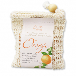Handcrafted sheep milk soap 150g classic packed in a soap holder, Orange 