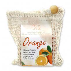 Handcrafted sheep milk soap 150g modern packed in a soap holder, Orange 